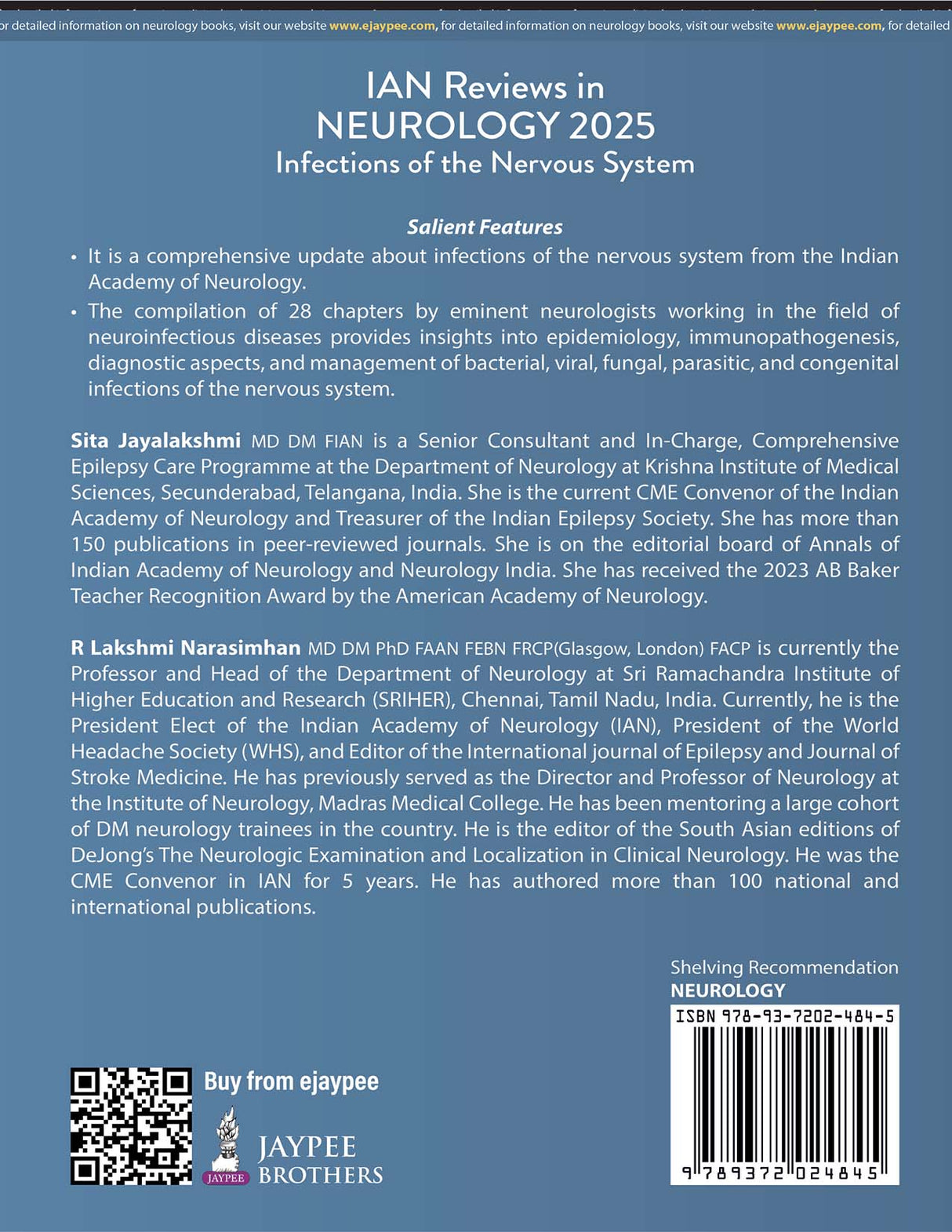 IAN Reviews in Neurology 2025: Infections of the Nervous System;1st Edition 2026 by Sita Jayalakshmi & R Lakshmi Narasimhan - Retail Maharaj