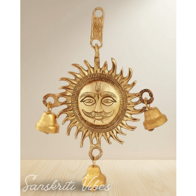 Sun Shaped Hanging With Bell Decorative Showpiece – 21 cm Metal Wall Decor - Retail Maharaj