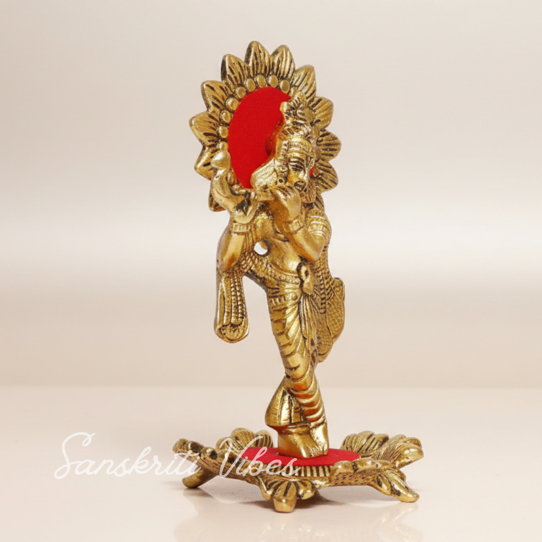 Handcrafted Lord Krishna Standing Playing Flute Gold Statue for Pooja Room and Home Decoration Aluminium Glossy Finish Idol - Retail Maharaj