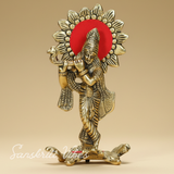 Handcrafted Lord Krishna Standing Playing Flute Gold Statue for Pooja Room and Home Decoration Aluminium Glossy Finish Idol - Retail Maharaj