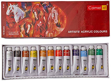 Camel Acrylic Colour Set of 12 and 18 Soft Creamy Artist Acrylic Paint for Canvas Wood Craft and Professional Art - Retail Maharaj