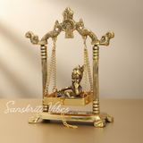 Laddu Gopal Jhula Palana Metal Statue – Gold-Plated Krishna Murti for Home & Office Decor, Religious Gift Idol - Retail Maharaj