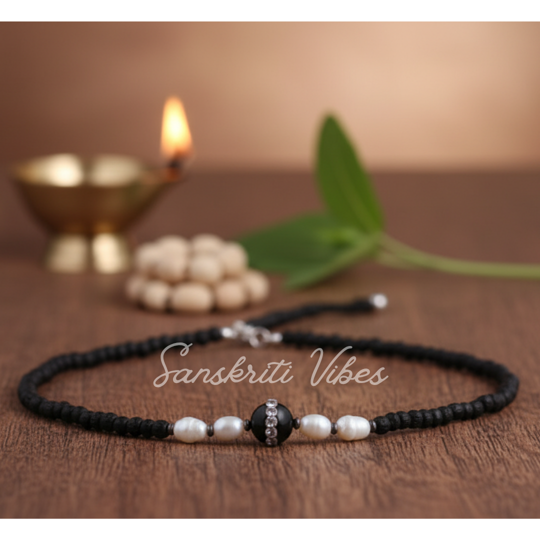 Designer Shyama Black Tulsi Kanthi Mala with Pearl and Silver Balls | Handcrafted Spiritual Necklace for Peace, Protection and Positivity - Retail Maharaj
