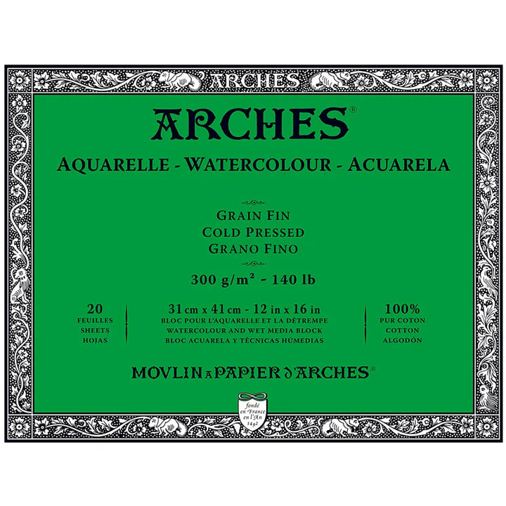 Arches Cold Pressed Watercolour Paper Block 31 x 41 cm 20 Sheets - Retail Maharaj