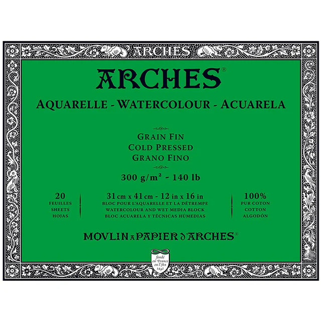 Arches Cold Pressed Watercolour Paper Block 31 x 41 cm 20 Sheets - Retail Maharaj