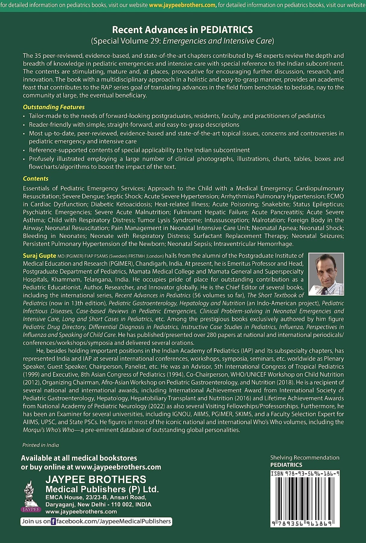 RECENT ADVANCES IN PEDIATRICS (SPECIAL VOLUME 29): EMERGENCIES AND INTENSIVE CARE - Retail Maharaj