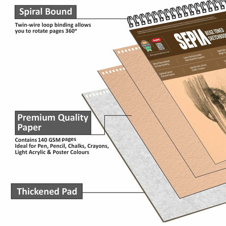 Anupam Sepia Beige Toned Sketchbook Wiro Bound 140GSM - Retail Maharaj
