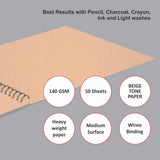 Anupam Sepia Beige Toned Sketchbook Wiro Bound 140GSM - Retail Maharaj