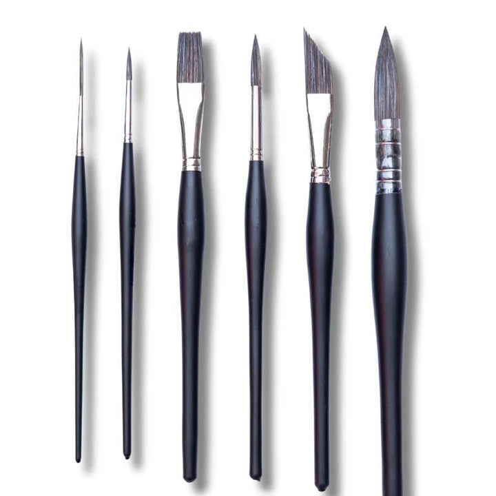 Stationerie Professional Mixed Brush Set of 6 Matte Black Edition - Retail Maharaj