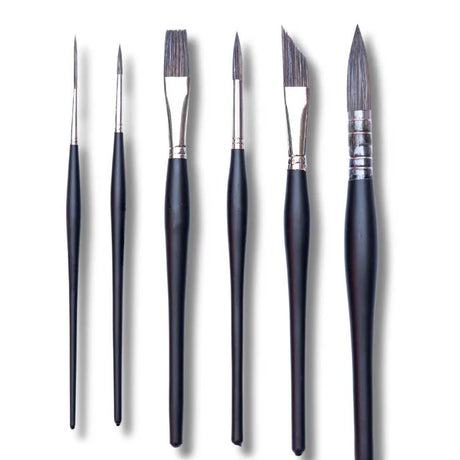 Stationerie Professional Mixed Brush Set of 6 Matte Black Edition - Retail Maharaj