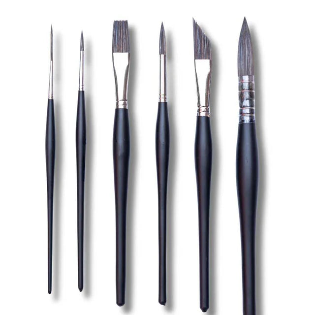 Stationerie Professional Mixed Brush Set of 6 Matte Black Edition - Retail Maharaj