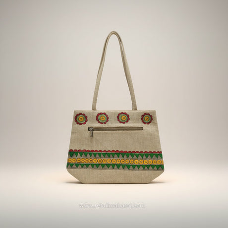 Handmade Jute Handbag with Madhubani Art | Eco-friendly Folk Art Tote Bag - Retail Maharaj