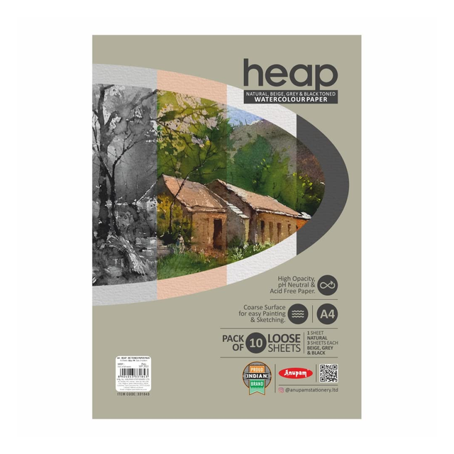 Anupam Heap Natural Toned Watercolour Paper A4 Multi Colour Pack - Retail Maharaj