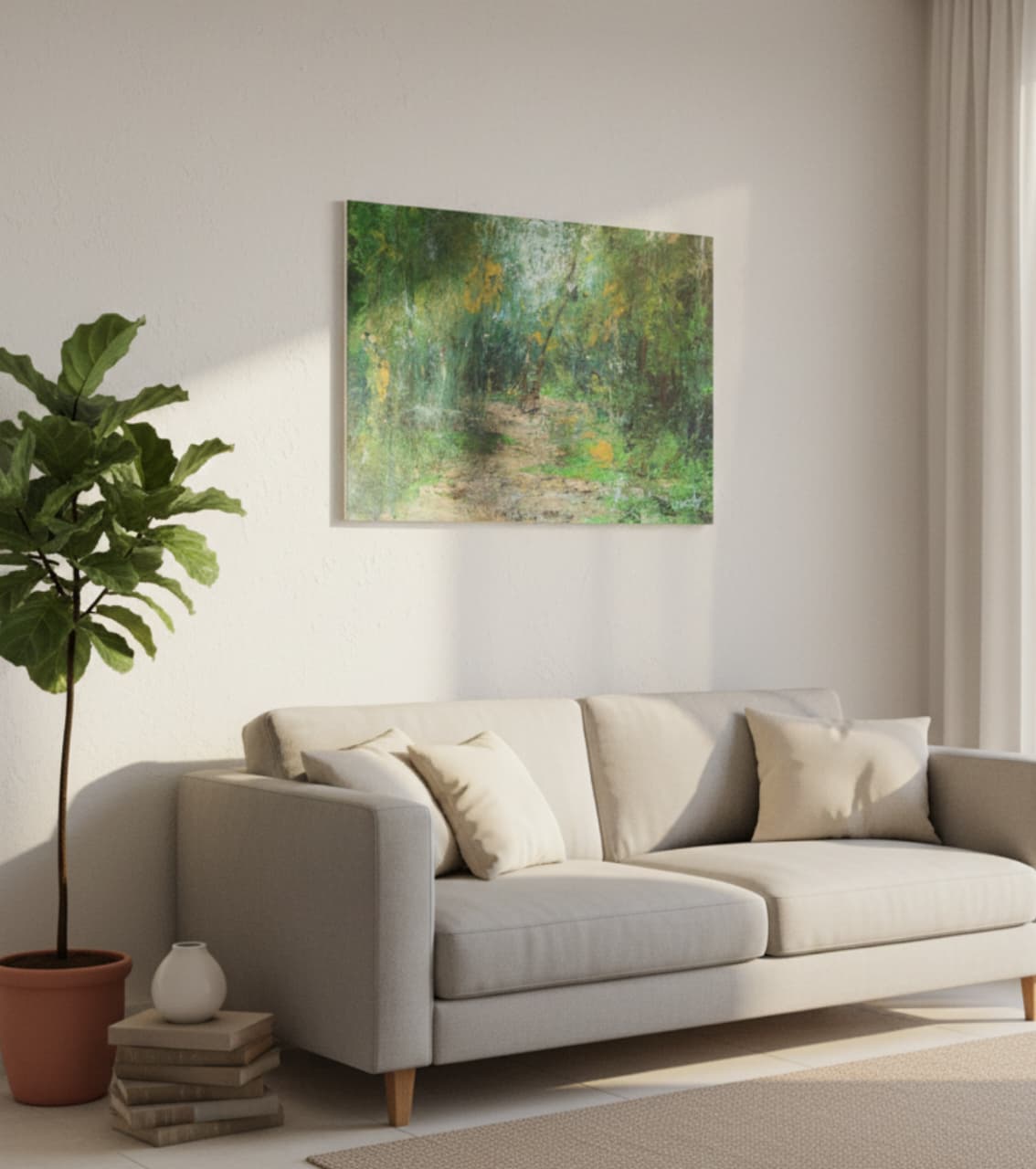 Premium Original Abstract Landscape Art – Forest Veil And Aqua Light by Vikram Kumar Mukherjee