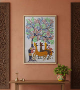 Authentic Gond Painting – Tribal Art With Deer & Tree Motif (36 × 24 Inch)