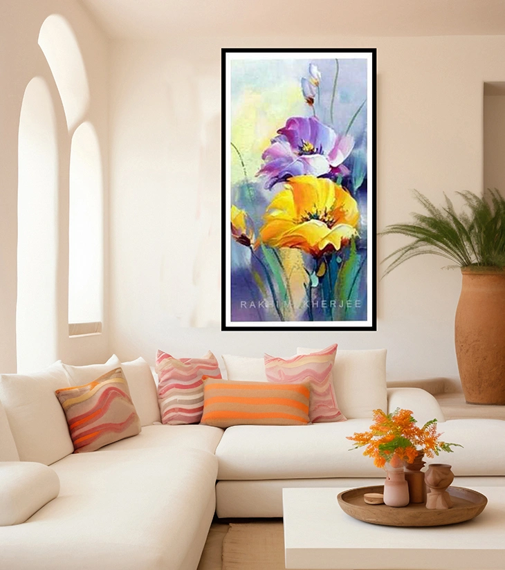 Floral Whispers Original Acrylic Canvas Painting by Rakhi Mukherjee (14 × 18 Inch)