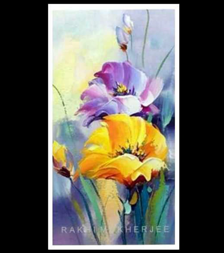 Floral Whispers Original Acrylic Canvas Painting by Rakhi Mukherjee (14 × 18 Inch)