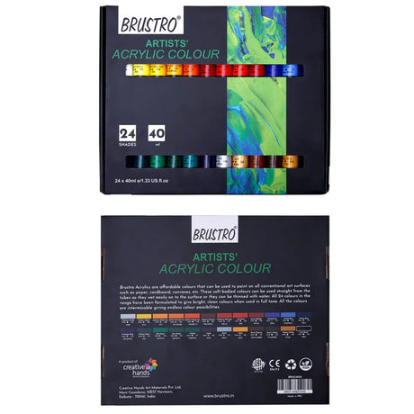 BRUSTRO Artists Acrylic Colour Paint Set of 24, 40ml Color Tubes - Retail Maharaj