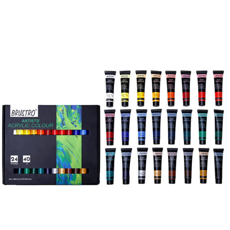BRUSTRO Artists Acrylic Colour Paint Set of 24, 40ml Color Tubes - Retail Maharaj