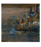 Premium Original Atmospheric Art – Hues of Twilight Fog by Vikram Kumar Mukherjee (14"x14" Acrylic Impasto Painting)
