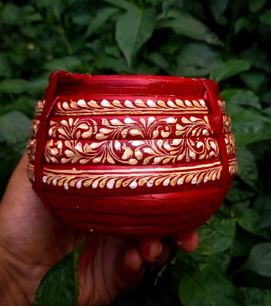 Premium Authentic Hand-Painted Wooden Kunke (3 Inch) – Ceremonial Vermilion Applicator for Bengali Groom