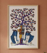 Authentic Gond Painting – Tree of Life with Guardian Birds Tribal Art (36 × 24 Inch)