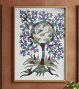 Authentic Gond Painting – Avian Tree Of Life Handmade Tribal Art with Circle of Birds (36 × 24 Inch)
