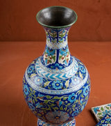 Grand Azure Lattice Hand-Painted Jaipur Blue Pottery Statement Vase (20 Inch)