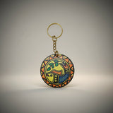Handmade Madhubani Key Ring – MDF Mithila Art Keychain | Indian Folk Art Accessory - Retail Maharaj