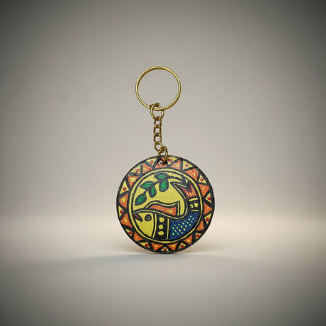 Handmade Madhubani Key Ring – MDF Mithila Art Keychain | Indian Folk Art Accessory - Retail Maharaj