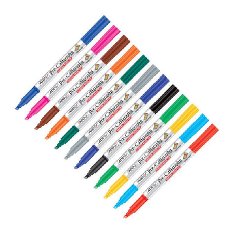 ADD GEL Pre-Calligraphy Carved Edge Tip Pen Set of 12 Assorted Colours - Retail Maharaj