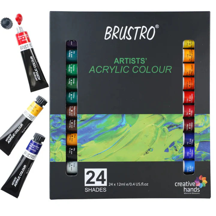 BRUSTRO Artist Acrylic Color 24 Colours 12ML Set - Retail Maharaj