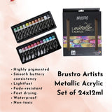 Brustro Artists Metallic Acrylic Colour Set Premium 24 Shades 12ml Tubes - Retail Maharaj