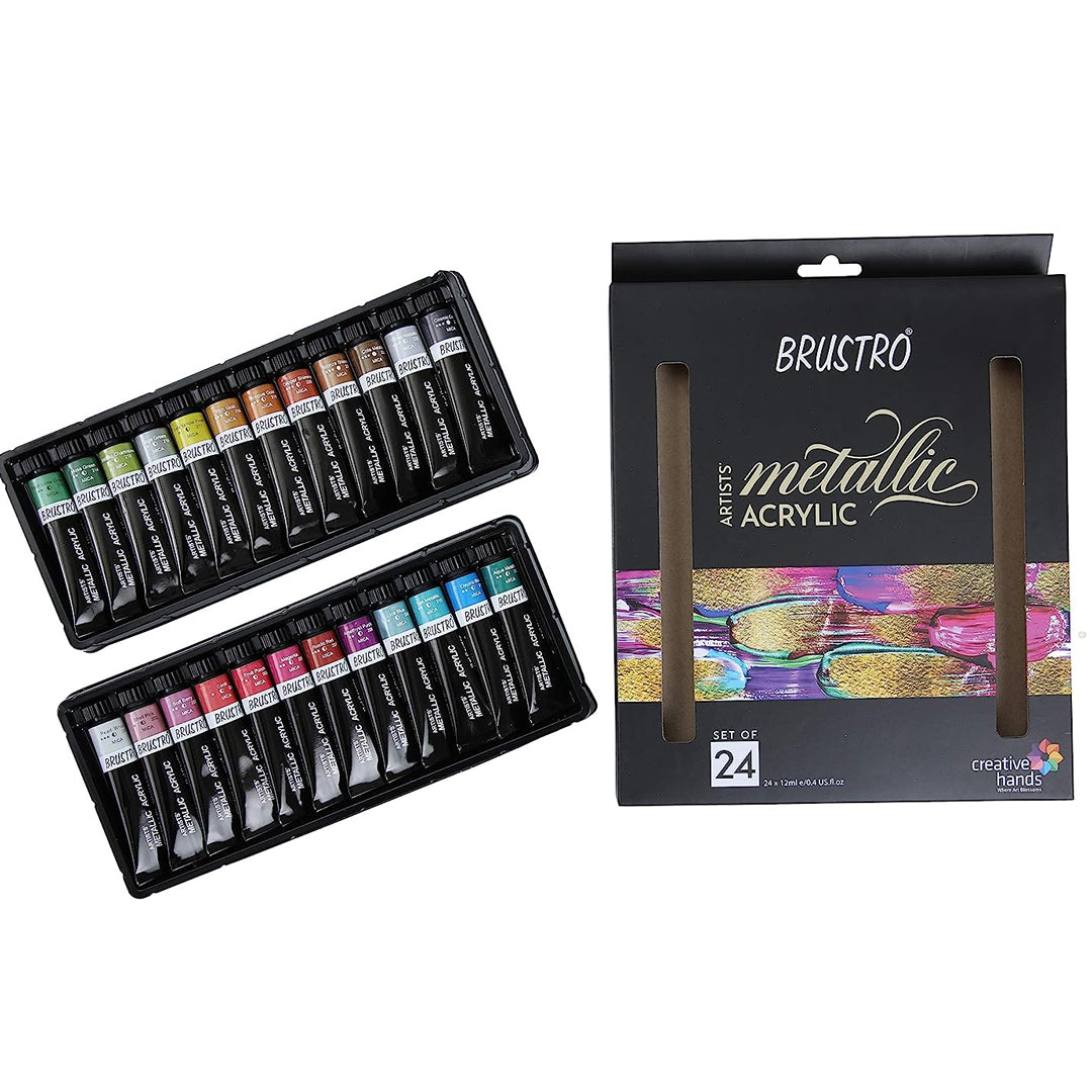 Brustro Artists Metallic Acrylic Colour Set Premium 24 Shades 12ml Tubes - Retail Maharaj