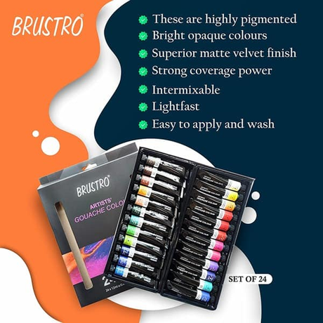 Brustro Artists Gouache Colour Set of 12 & 24 - Retail Maharaj