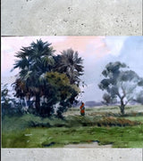 Banglar Khet Original Watercolour Landscape Painting by Ranjan Kurmi (A3 Size)