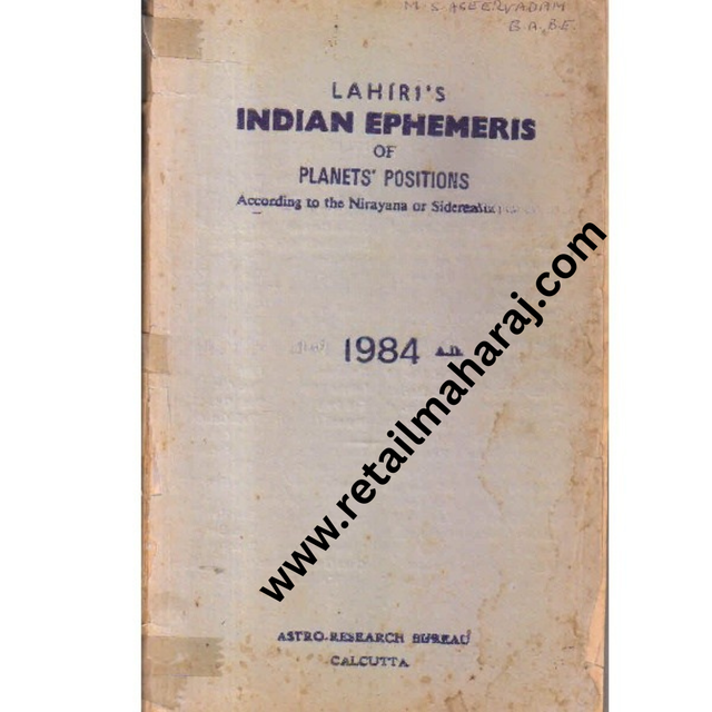 Indian ephemeris of planets according to the nirayana or sidereal system for 1984 A D - Retail Maharaj