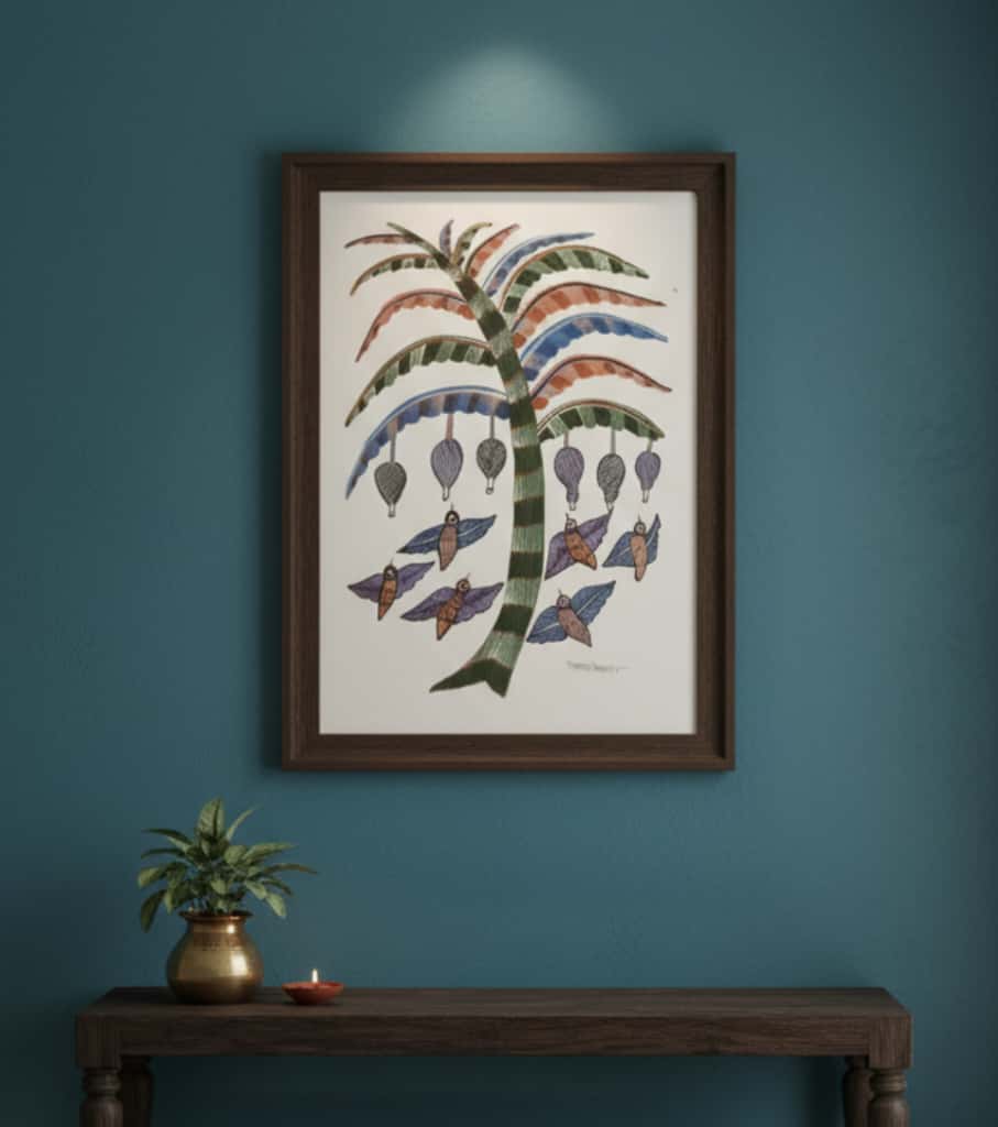 Authentic Gond Painting – Birds Under the Tree of Life Tribal Art (11 × 15 Inch)