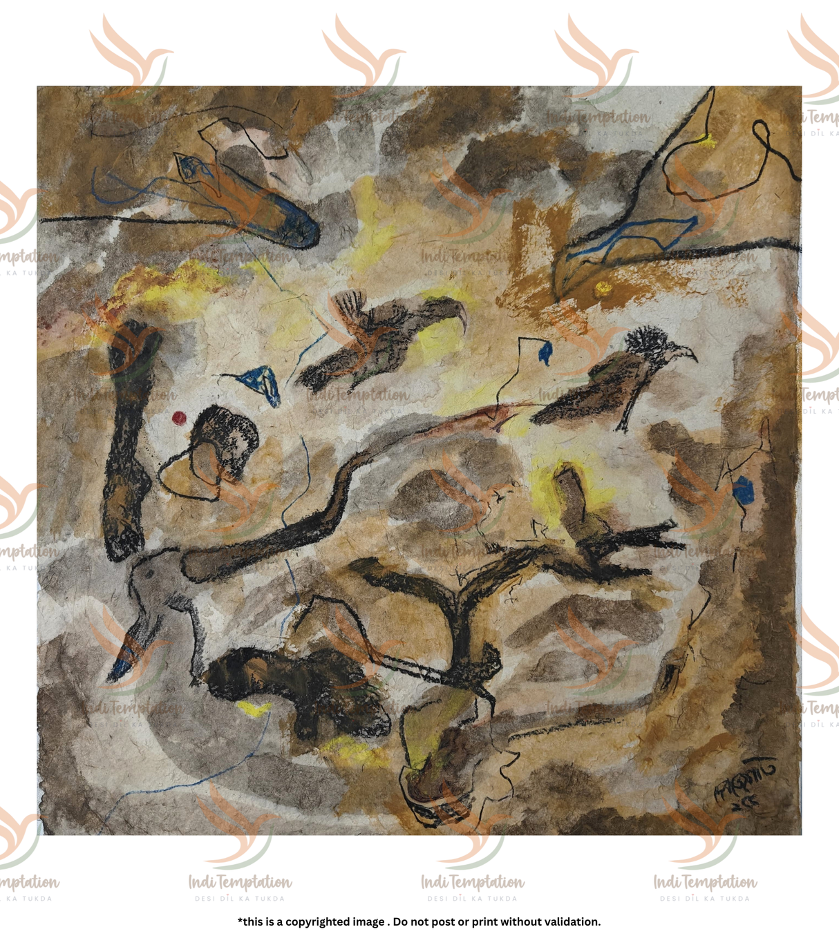 Premium Earthy Abstract Fine Art – "The Bird" (The Clone Within Series)