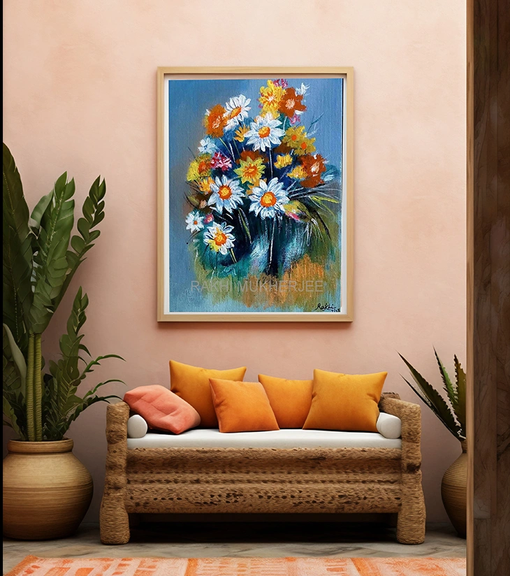 Wild Bloom Symphony – Original Acrylic Canvas Painting by Rakhi Mukherjee (14 × 16 Inch)