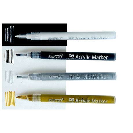 Brustro Acrylic DIY Fine Tip Marker Set of 4 0.8mm Waterproof UV Resistant Acrylic Paint Markers for Art Craft Multi Surface Use - Retail Maharaj