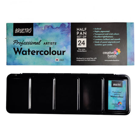 Brustro Professional Artists’ Watercolour 24 half Pan Set - Retail Maharaj