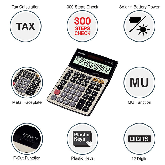 CASIO Desktop Calculator DJ-220D Plus with Metallic Faceplate & Bigger Screen - Retail Maharaj