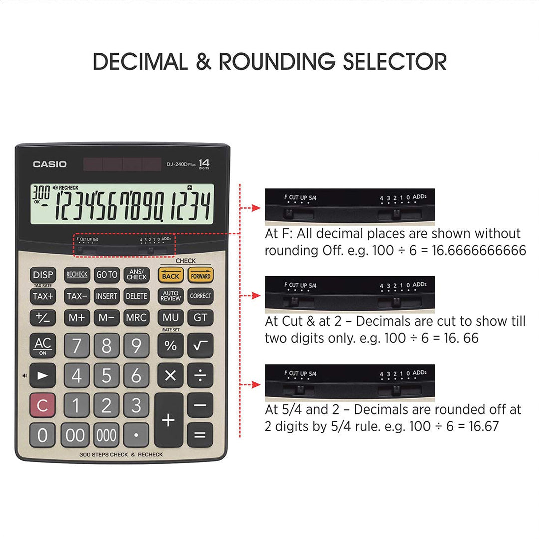 Casio DJ 240D Plus Heavy Duty Desktop Calculator with Metallic Faceplate and Large Display - Retail Maharaj