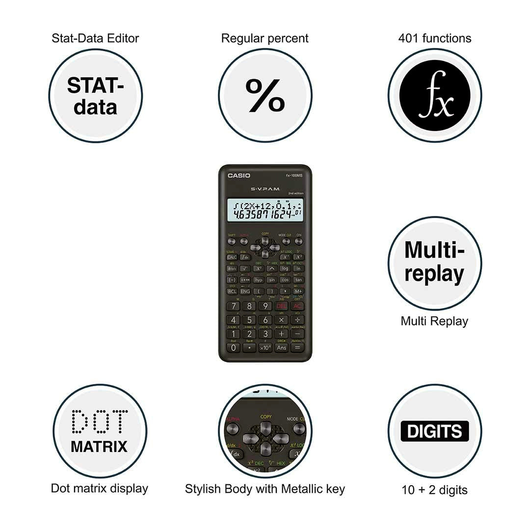 Casio FX 100MS 2nd Edition Scientific Calculator with Two Line Display - Retail Maharaj