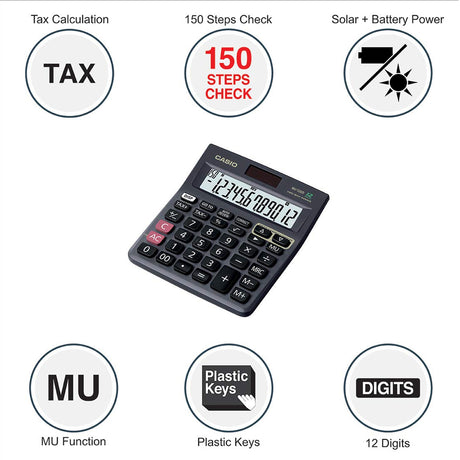 Casio MJ 120D Desktop Calculator with Tax Keys Dual Power - Retail Maharaj
