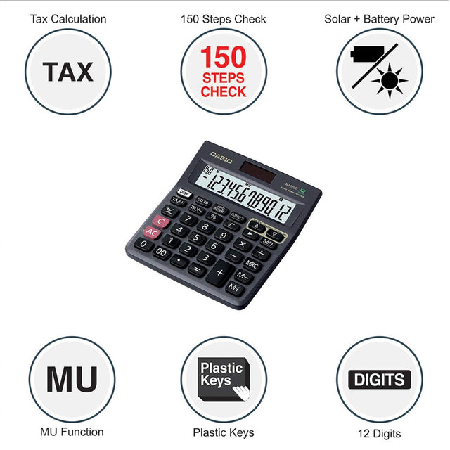 Casio MJ 120D Desktop Calculator with Tax Keys Dual Power - Retail Maharaj