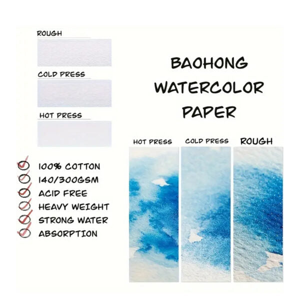 Baohong Artists Hot Pressed Watercolour Sheets 300gsm - Retail Maharaj