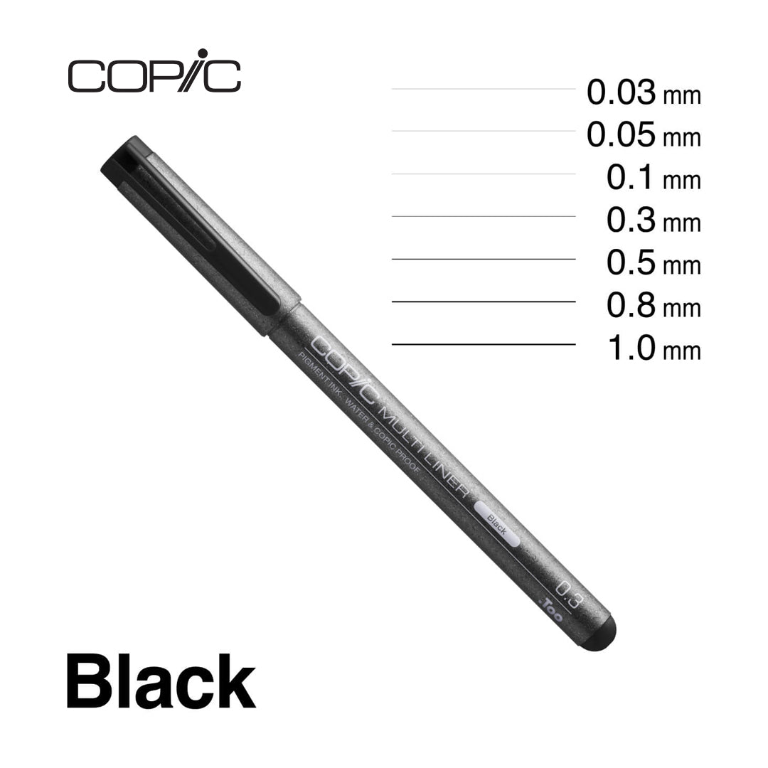 Copic Multiliner Black Pigment Ink Fineliner Pen for Illustration and Technical Drawing - Retail Maharaj
