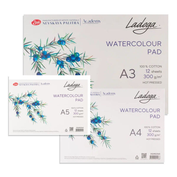 Ladoga Hot Press Watercolor Paper Pad 300 GSM 100% Cotton – 12 Sheets - Retail Maharaj